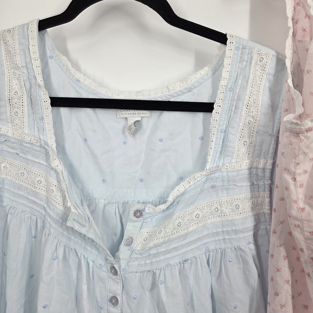 LOT 2 Charter Club Pink Blue Sleeveless 100% COTTON Ballet Nightgown 2X Cottage - Picture 2 of 5